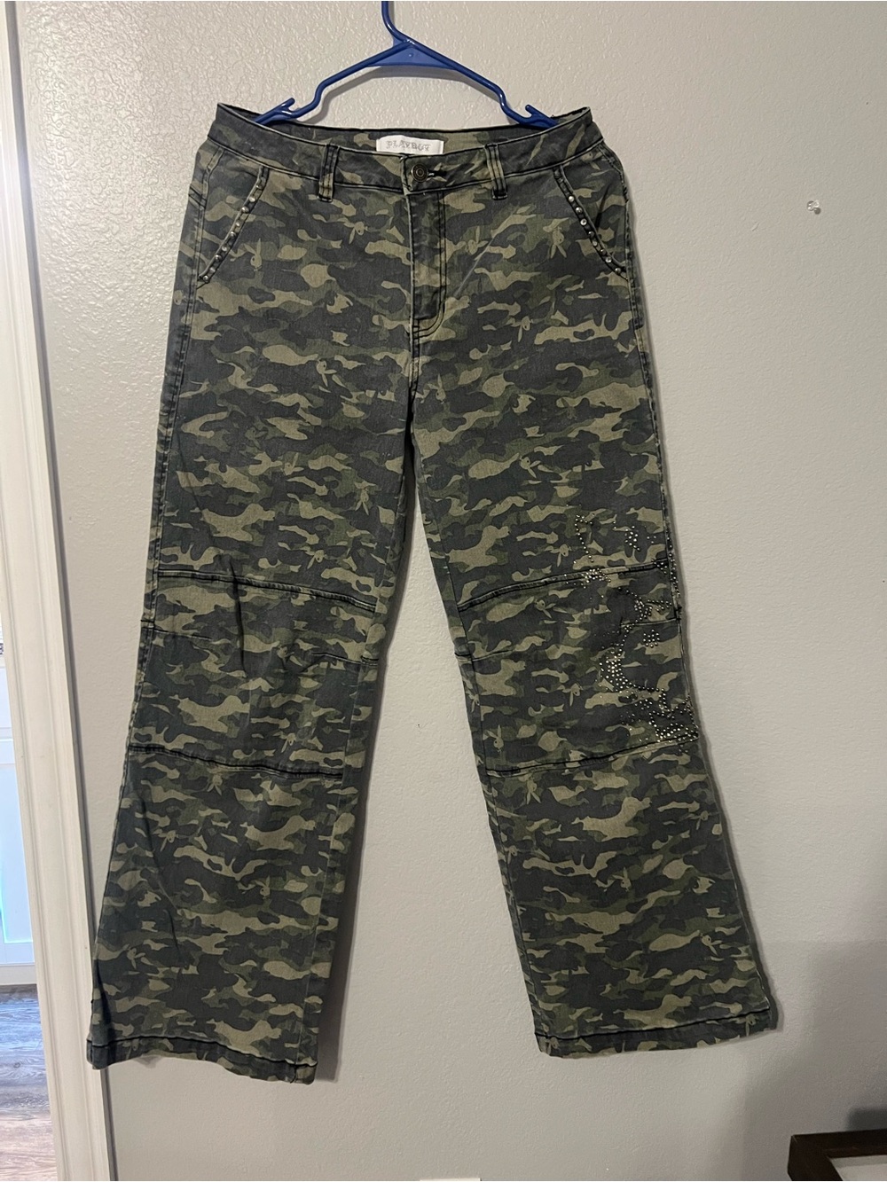 PLAYBOY Olive Green Camo Jeans with Branded Button